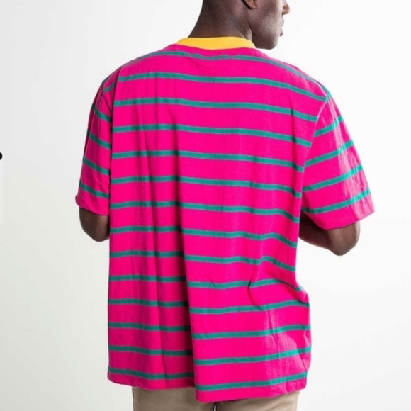 Guess x J Balvin Tee Short Sleeve Crew neckline Stripes Pink Green Yellow Sz M - Picture 10 of 11